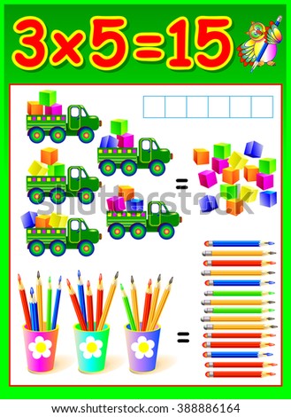 Educational page for children with multiplication table. Developing skills for counting and multiplication. Vector image.