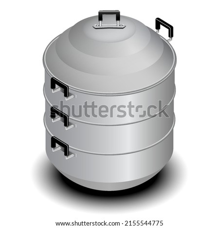 retro steamer pot isolated on white background. vector illustration. A steamer pot may be used to steam a variety of meals, including dumplings and buns. Steamed cuisine is quite popular in China.