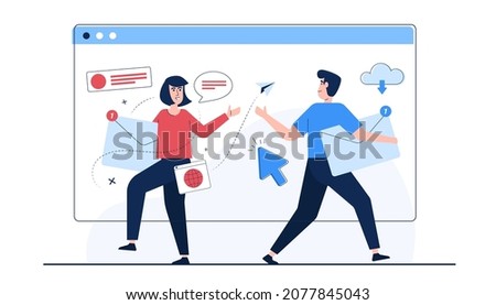 Business contact send email for contract sign order of product. Mailbox show number of notification mail reply incoming and outgoing SMS, chat, Social network. Vector illutration flat style