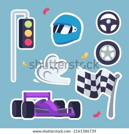 In game competition Car Racing sticker Set of high speed car for win in racing game competition e-sport car racing. Vector illustration flat style design 