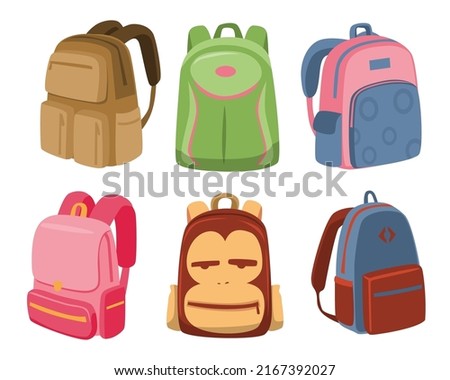 Travel suitcase, journey package, business travel bag, trip luggage. Collection different bags, heap of baggage, suitcases, luggage. Vector illustration.