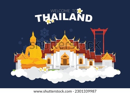 An important tourist attraction in Thailand, Landmark in Bangkok Wat Benchamabophit, Big Budha, Giant Swing, tourists all over the world always come to see the beauty.