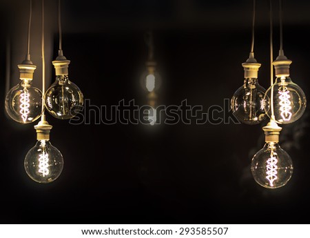 Retro style lighting decor with blur coffee shop background