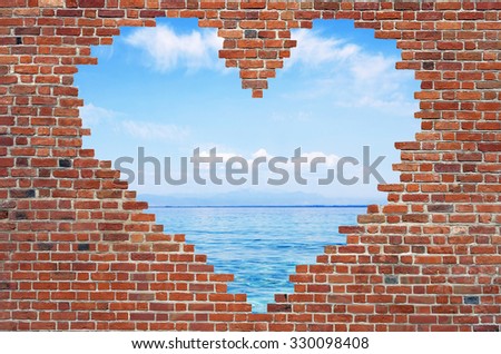 Hole shape heart inside brick wall, Symbol of love, brick wall heart