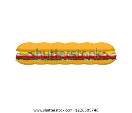 French sandwich isolated. Long baguette Burger from France.
