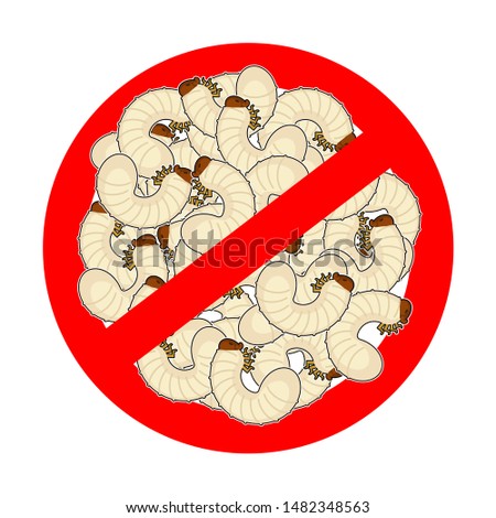 Stop Beetle larva. Ban Maggot. Red prohibition road sign 