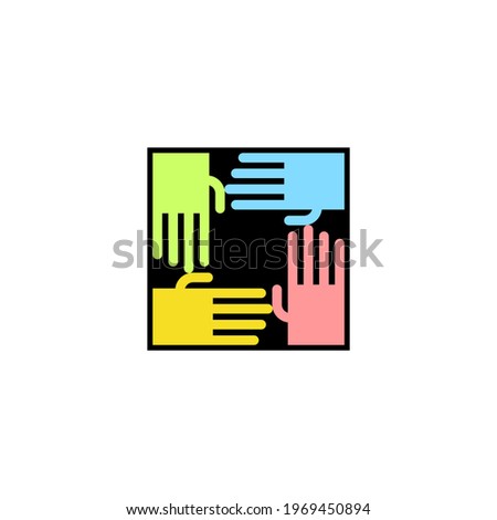 Friendship logo. Mutual aid symbol. Hands sign unification. Friendliness concept