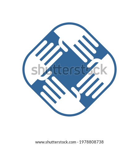 Friendship logo. Mutual aid symbol. Hands sign unification. Friendliness concept