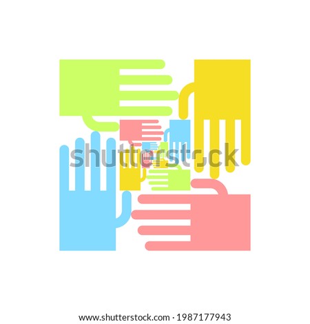 Friendship logo. Mutual aid symbol. Hands sign unification. Friendliness concept