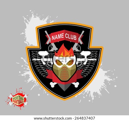 Paintball Logo. Skul Protection Mask. Heraldic Shield With Wings And ...