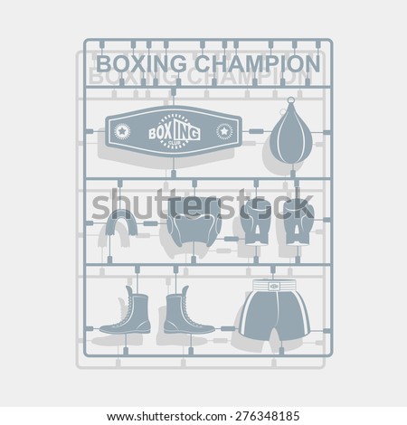 Set Boxing equipment. Plastic model kits. Vector illustration