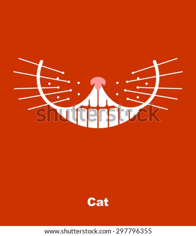 Cat smile on a red background. Vector illustration. teeth and whiskers. 