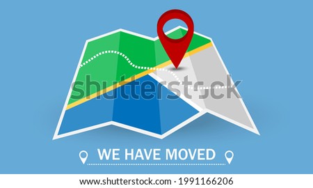 Location icon on navigation map .We have moved. City map with red location,pointer,pin,marker.Pin, marker, navigator .Moving concept,3D view