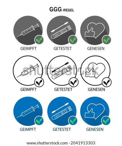 3G Regel . Geimpft , Getestet ,Genesen.3G rule-vaccinated,recovered,tested.Covid-19 rules in Germany.Vector set of icon. Stockfoto © 