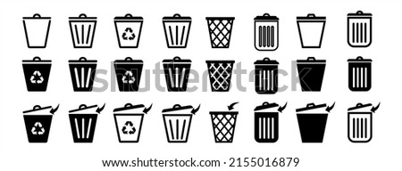Trash can vector icon set.Recycle bin.Recycle bin.Vector trash can symbol.Garbage tank.Wastebasket.Bin icons set.Dustbin icon.Delete.