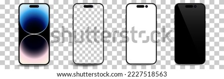IPhone 14 Pro, IPhone 14 Pro Max mockup .Set of realistic smartphone. Mobile phone vector with blank screen isolated on transparent background, Different angles