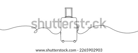 Suitcase one continuous line. Suitcase on wheels for travel one line. Travel bag linear icon.One line drawing of a suitcase.
