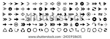 Black arrow icons. Arrows set vector icons. Arrow collection .Simple cursor sign .Curved and Right arrow. Click buttons . Pointer symbol .	