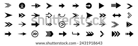 Black arrow icons. Arrows set vector icons. Arrow collection .Simple cursor sign .Curved and Right arrow. Click buttons . Pointer symbol .	