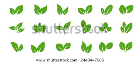 Green leaf vector icons. Eco leaf logo. Simple linear leaves of trees and plants. Elements for eco friendly and bio logo,vegan. Green leaves collection. Ecology leaf element.
