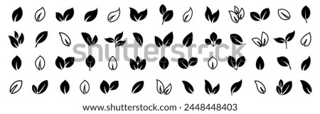 Leaf vector icons. Eco leaf logo. Simple linear leaves of trees and plants. Elements for eco friendly and bio logo,vegan. Black leaves collection. Ecology leaf element.