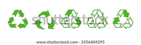 Recycling.Set recycle icons .Recycle logo or symbol.Green icons for packaging , recycling.ecology, eco friendly, environmental management symbols.Most used recycle signs vector. Set of arrow recycle.