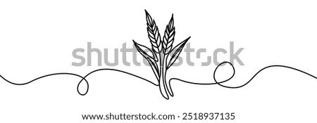 Ears of wheat one continuous line drawing .Fall harvest line art. Vector one line of spikelet . Thanksgiving symbol.Grain.	