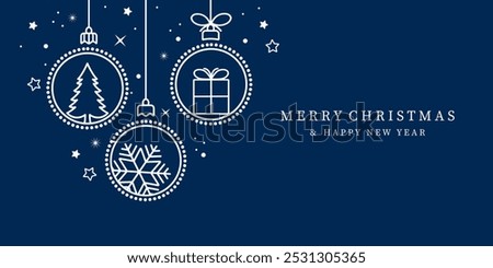 Christmas ball icon isolated on a blue background. Christmas card with holidays decoration. Christmas balls border . Marry Christmas and Happy New Year background.