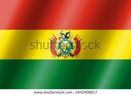 Official national flag of Bolivia with coat of arms.Vector.
3D illustration.Highly detailed Bolivia flag with coat of arms,
with official proportions and color.