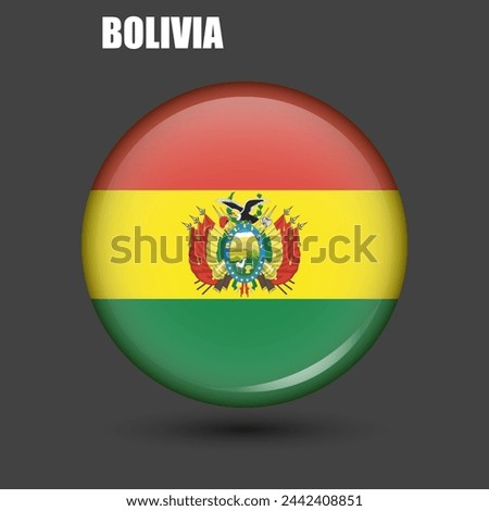 National flag of Bolivia with coat of arms in the form of a circle.Vector.
Round 3d flag icon with 
high detail.
Spherical flag illustration.