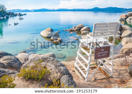 Beautiful landscape during winter time at the Lake Tahoe shore in California