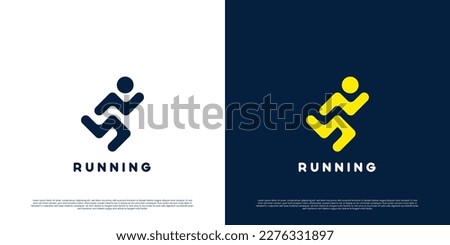 Running sport logo design illustration. Silhouettes of people running exercising. Simple flat design rounded shape.