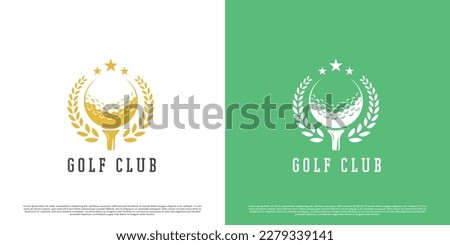 Golf club logo design illustration. Creative idea golden golf ball silhouette sport badge label stamp. Classic retro vintage professional sport design.