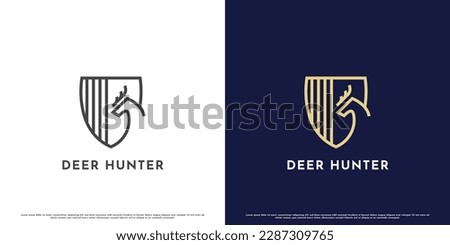 Deer hunter badge logo design illustration. Animal silhouette deer antelope elk moose stag ruminant gazelle hart emblem minimalist icon. Mountain hill mammal animal hunting elegant sport design.