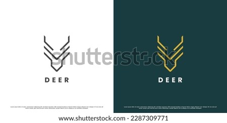 Deer mark logo design. deer hunter gazelle doe antelope horn elk icon symbol. Illustration of silhouette of antlers. animal mountain mascot brand business. Minimalist simple flat deer symbol.