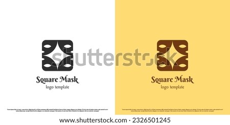 Theater square mask logo design illustration. Simple flat silhouette shadow minimalist elegant actor face mask theater stage performance opera story drama film movie pattern in square.