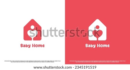 Baby home logo design illustration. Simple flat silhouette abstract creative modern home baby love heart affection family massage spa treatment. Romance funny spa baby children mother icon symbol.