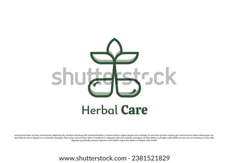 Herbal pill logo design illustration. Silhouette line art herbal tablet medicine local traditional health wellness medical care natural herbal pharmacy clinic. Modern simple minimalist concept icon.