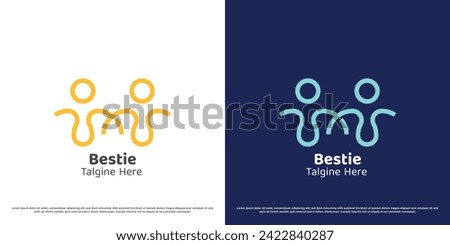 Friendship mate abstract logo design illustration. 2 friends holding hand playing having fun. Joy cheerful icon symbol modern simple minimal geometric people outdoor kids family neighbor bestie.