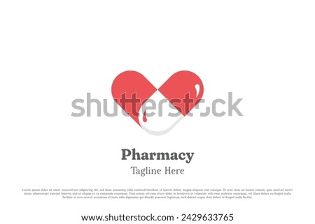 Love pill logo design illustration. Silhouette of medicine medical health pill tablet pharmacy clinic doctor nurse wellness care. Simple minimal minimalist modern abstract creative icon symbol.