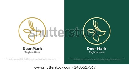 Deer head minimal logo design illustration. Linear circle silhouette animal antlers deer hunter stag elk reindeer mammal doe gazelle herbivore fauna fawn. Fresh hill minimalist simple icon symbol.