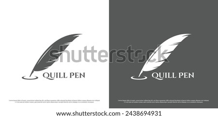 Simple quill pen logo icon. Silhouette quill pen ink author writer lettering abstract inkwell feather fur black message book mail. Illustration of a royal design symbol vintage old luxury elegant art.