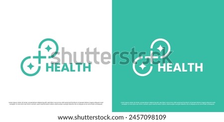 Health logo design illustration. Silhouette shape plus health blue circle mark abstract star blink hospital pharmacy clinic geometric medical. Minimal modern cross asylum cure simple icon symbol.