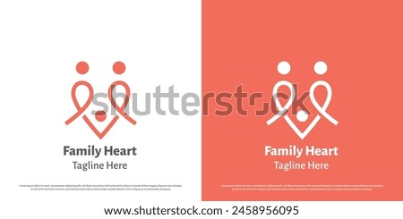 Family heart logo design illustration. Silhouette of family hearts father mother child baby care help support love affection parents maternal hope peace. Warm gentle minimal simple flat icon symbol.