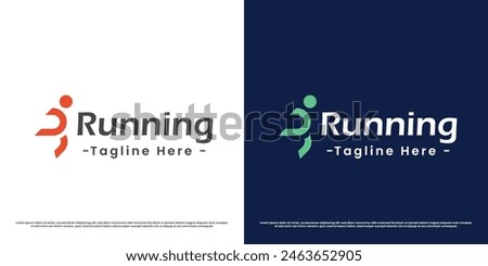 Running sport logo design illustration. Silhouettes of people sport walking sprint race athlete competition speed marathon activity fitness health. Modern casual minimal simple flat icon symbol.