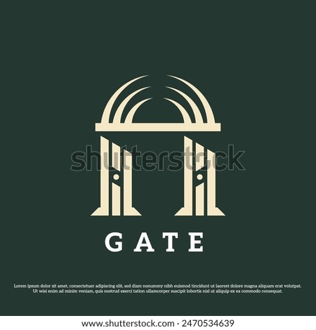 Ancient gate logo design illustration. Silhouette of old classy classic building residential fantasy heavenly architecture. Simple minimal classic vintage medieval geek greece abstract icon symbol.