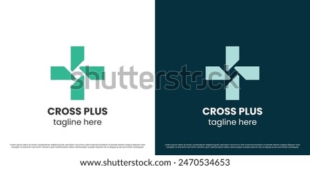 Cross plus logo design illustration. Abstract silhouette of plus sign symbol health cure care hospital clinic minimal flat.