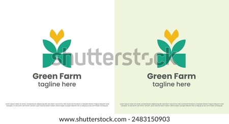 Green plant logo design illustration. Abstract silhouette of tree garden garden lawn yard eco farm environment nature biology flora lower foliage grow. Minimal modern minimalist simple icon symbol.