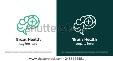 Brain health logo design illustration. Silhouette brain mind mental health mind soul psychology psychiatrist counseling emotions feelings. Abstract minimal minimalist simple anatomy head icon symbol.