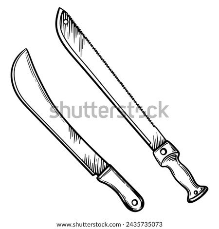 Black and white drawing of Machete. Vector illustration of a machete.